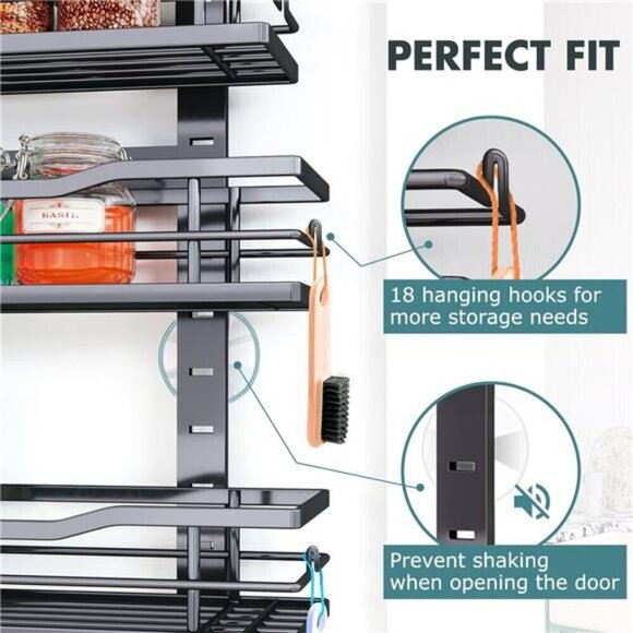 Over The Door Pantry Organizer 9 Tier Adjustable Metal Spice Rack Storage - Picture 6 of 7
